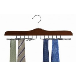 Horizontal Wooden Tie Hanger, Walnut Finish with Chrome Hardware