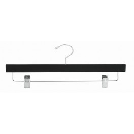 Wooden Trouser and Skirt Hanger with Clips, Black Finish with Chrome Hardware