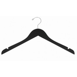 Sloped Wooden Dress Hanger with Notches, Black Finish with Chrome Hardware