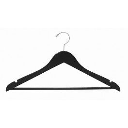 Sloped Wooden Hanger with Notches and Grip Bar, Black Finish with Chrome Hardware